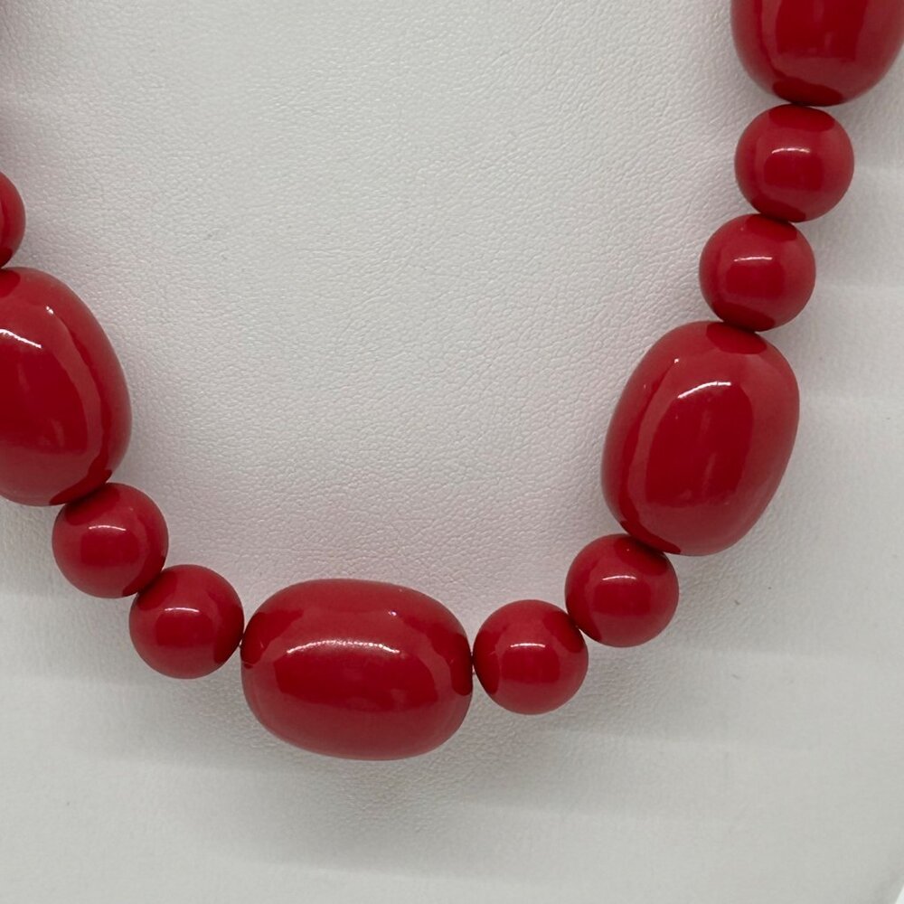 Pink Acrylic Beaded Necklace Oval Round Beads Glow Under UV Light 20" Statement - Picture 8 of 13